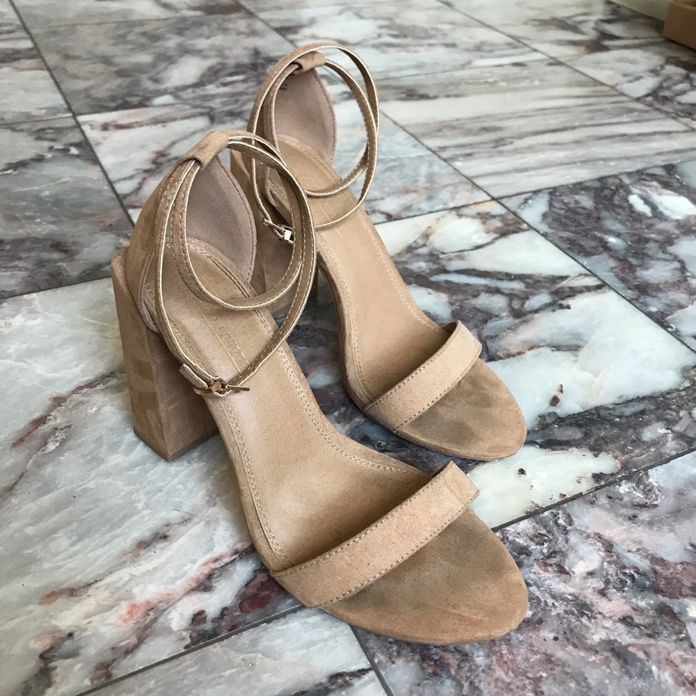 Asos Barely There Block Heeled Sandals Beige 7 - image 2